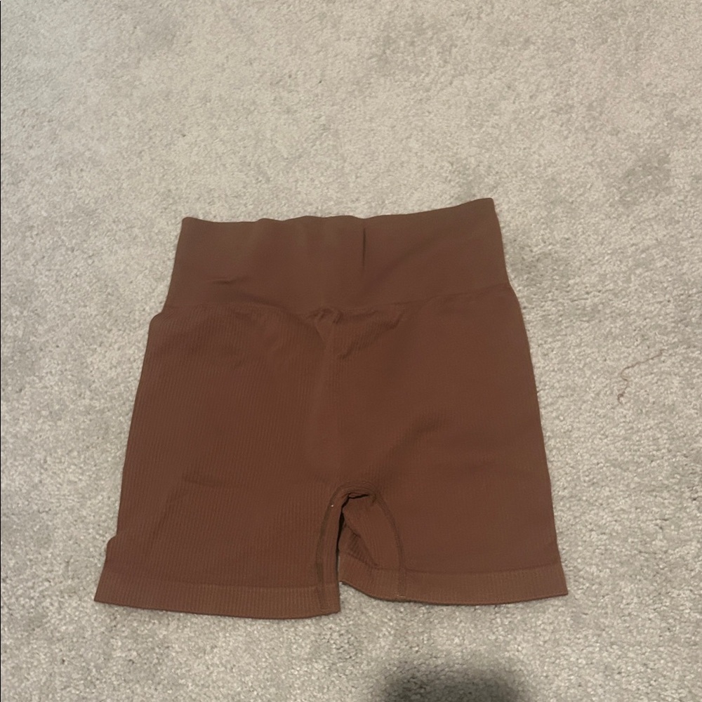 Amazon Ribbed High-Waist Bike Shorts in Brown